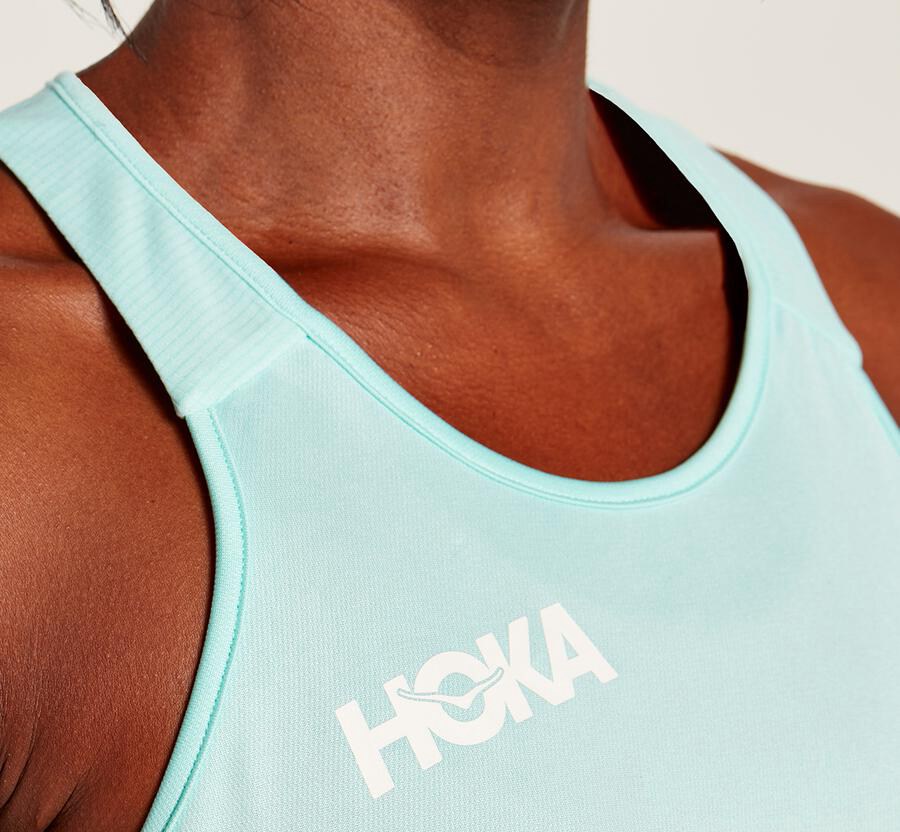 Top Hoka One One Mujer - Performance Tank - Azules - WIR375026